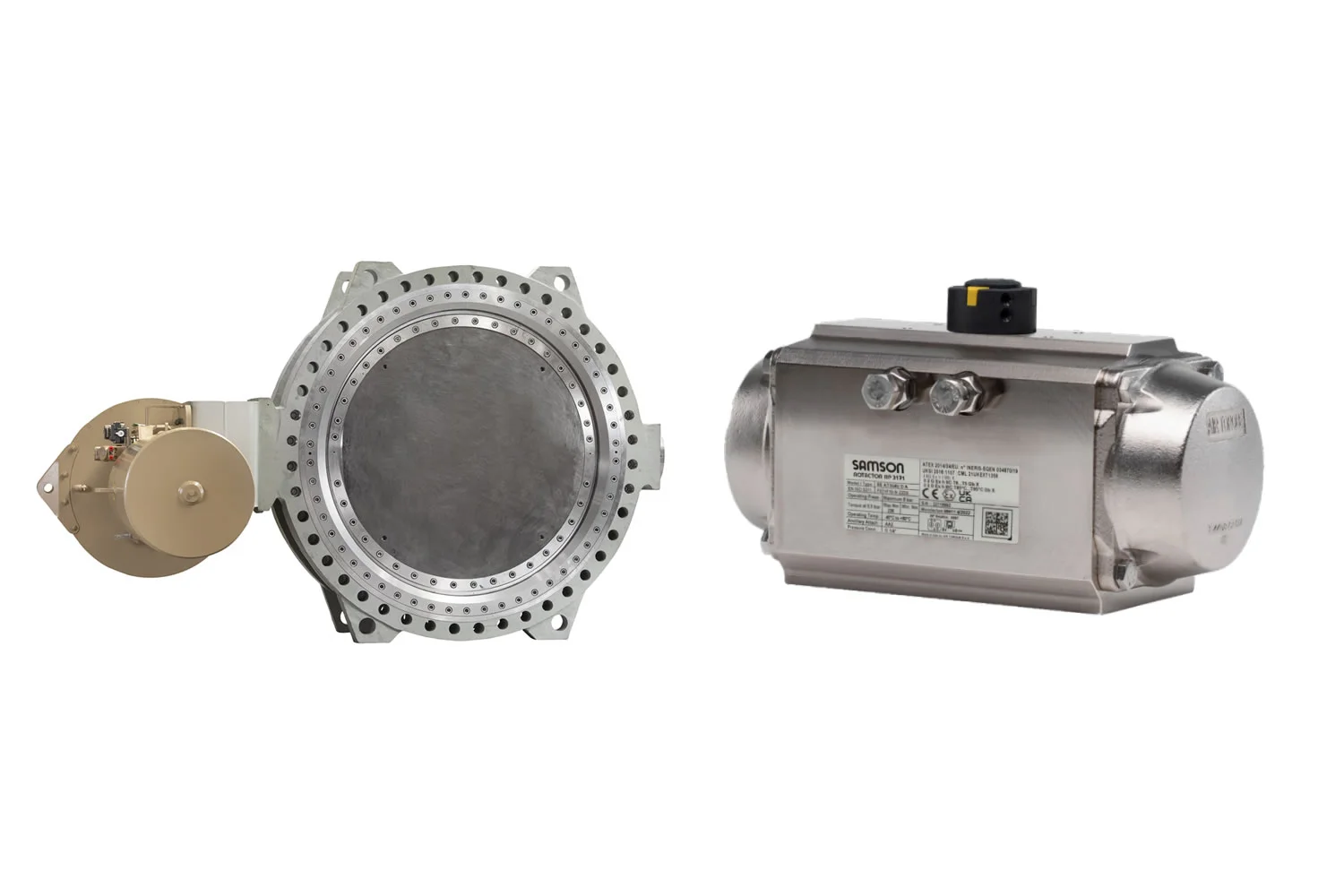 Imagem mostra uma válvula borboleta com atuador pneumático da SAMSON.