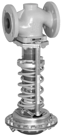 Imagem de uma válvula redutora de pressão em ação em um sistema industrial.