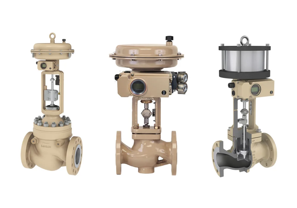 Imagem de três modelos de válvula globo da SAMSON.
