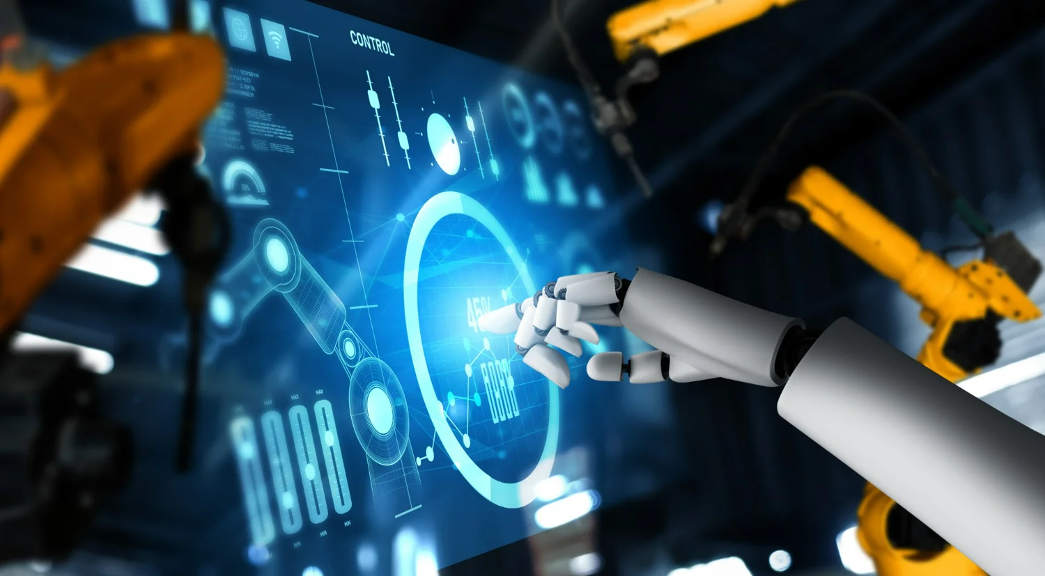 Imagem de braço robótico simbolizando o uso de inteligência artificial no SAM GUARD para processos industriais.